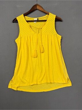 Anthropologie Akemi+Kin Sunshine Yellow Sleeveless Crochet Yoke Tank Top, XS